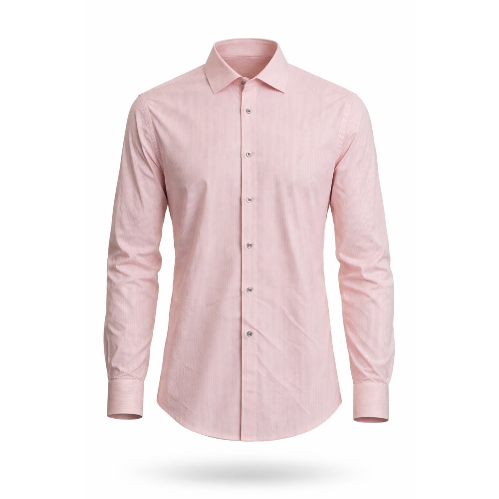 Calvin Klein Mens Dress Shirt 16.5 34/35 Reg Fit Pink Striped Cotton Long Sleeve